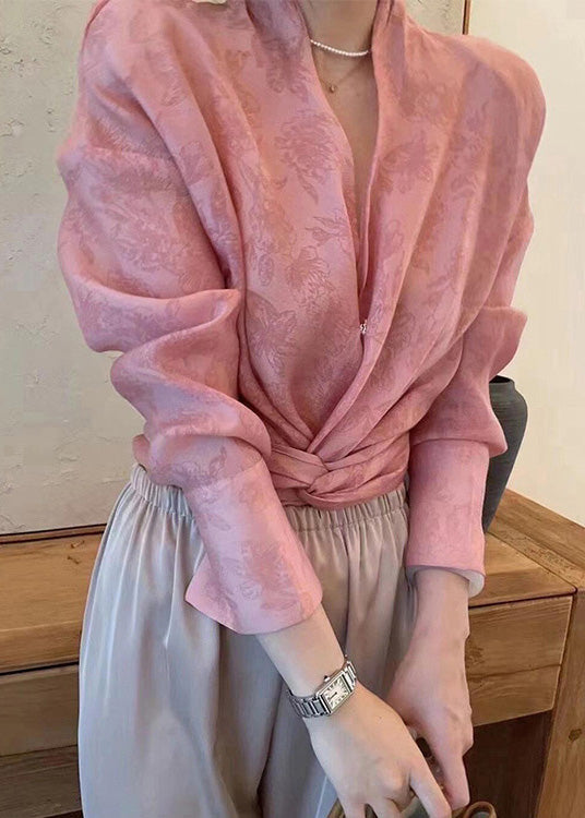 Asymétrique Rose Mousseline Jacquard Robe Automne - EasyApparels
