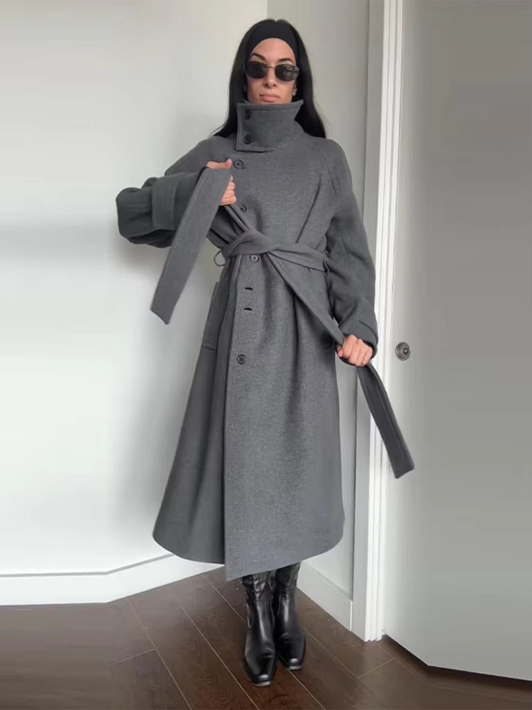 Trenchcoat Femme Hiver avec Ceinture et Capuche