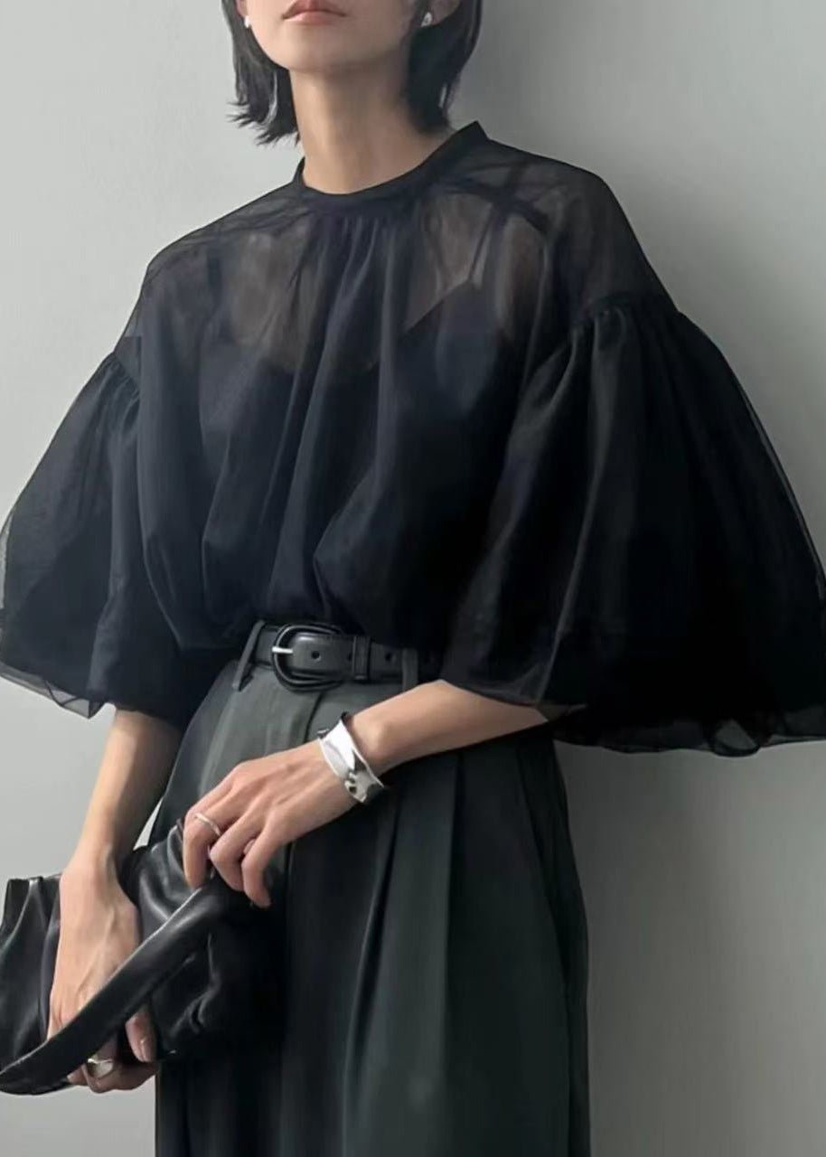 Légers voiles noirs à manches gonflées pour femmes - EasyApparels