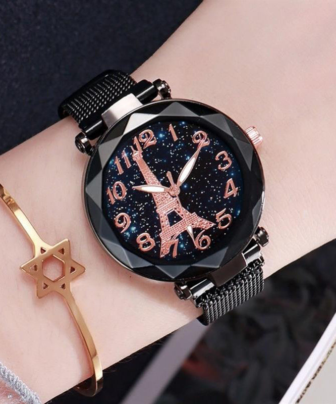 Montre en acier inoxydable noir avec mouvement précis - EasyApparels