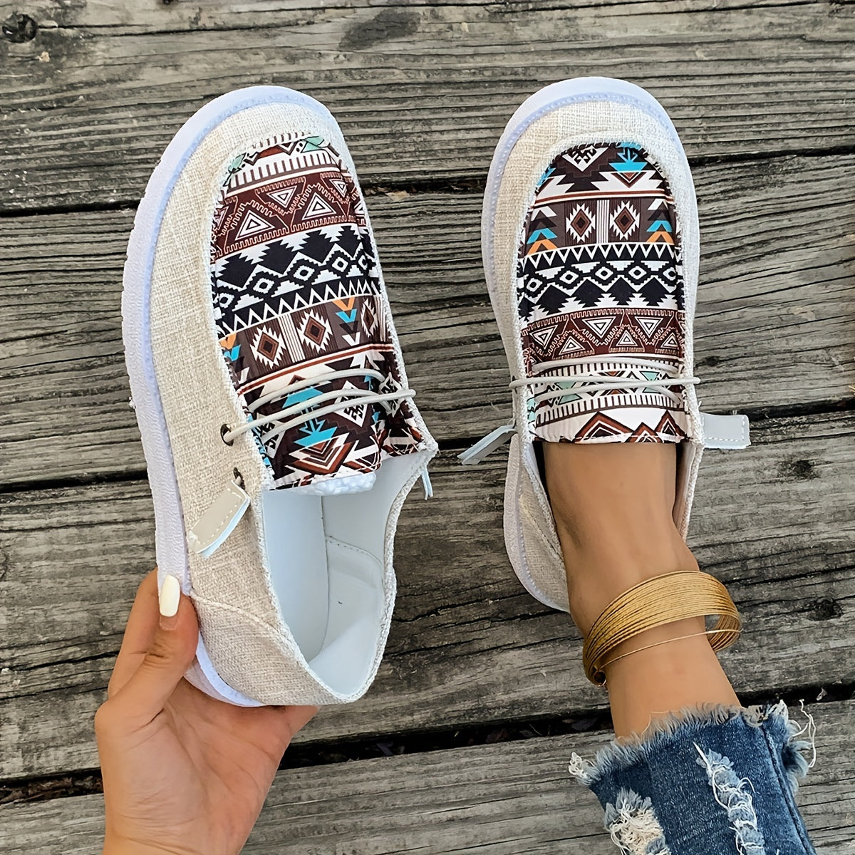Flexolia™ – Baskets Femme Tendance Confortables à Motif Géométrique