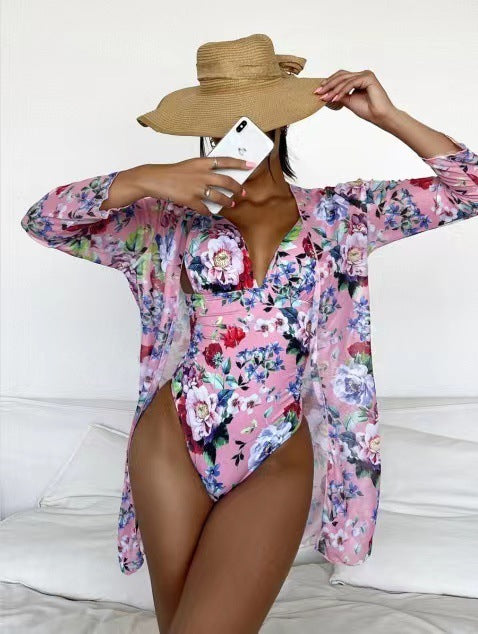 FloralChic™ – Maillot de Bain Femme 2 Pièces Élégant avec Couverture Transparente