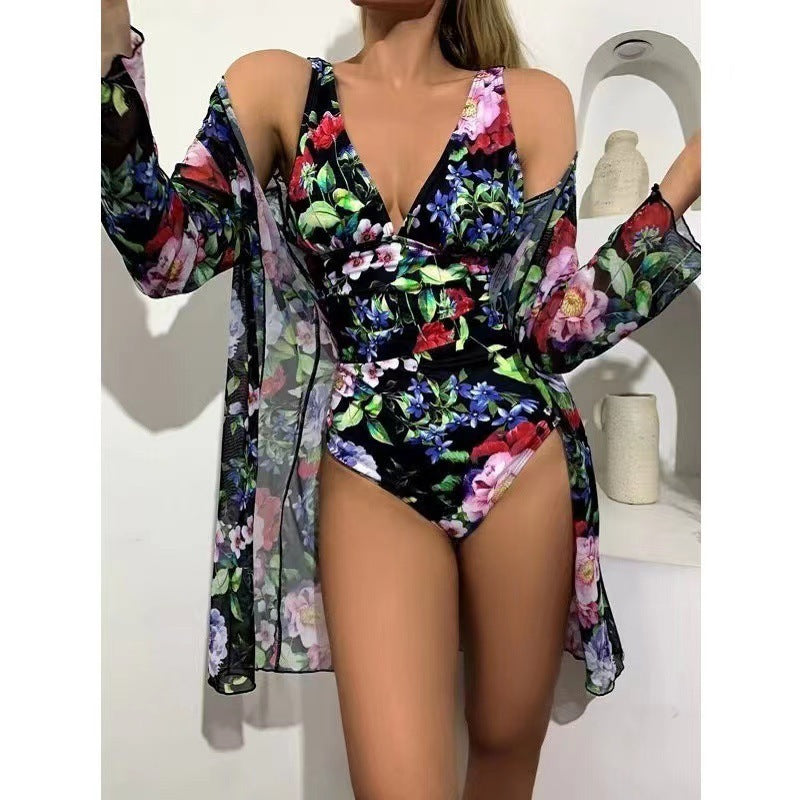 FloralChic™ – Maillot de Bain Femme 2 Pièces Élégant avec Couverture Transparente