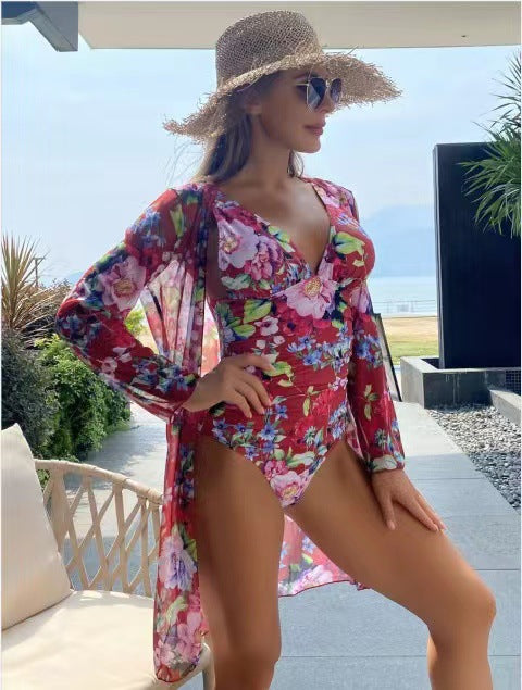 FloralChic™ – Maillot de Bain Femme 2 Pièces Élégant avec Couverture Transparente