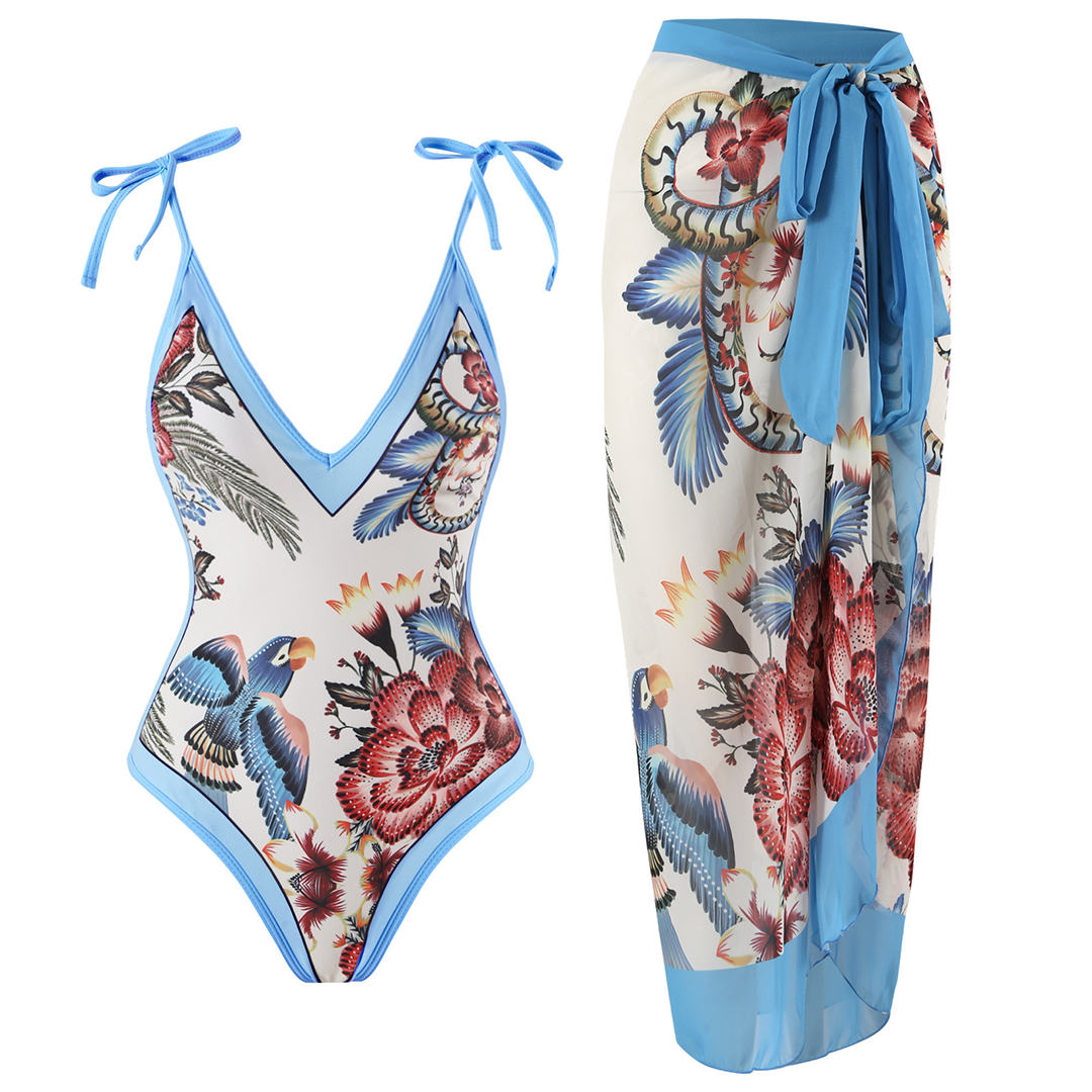 FloralWave™ – Maillot de Bain Femme 2 Pièces Élégant avec Paréo Assorti