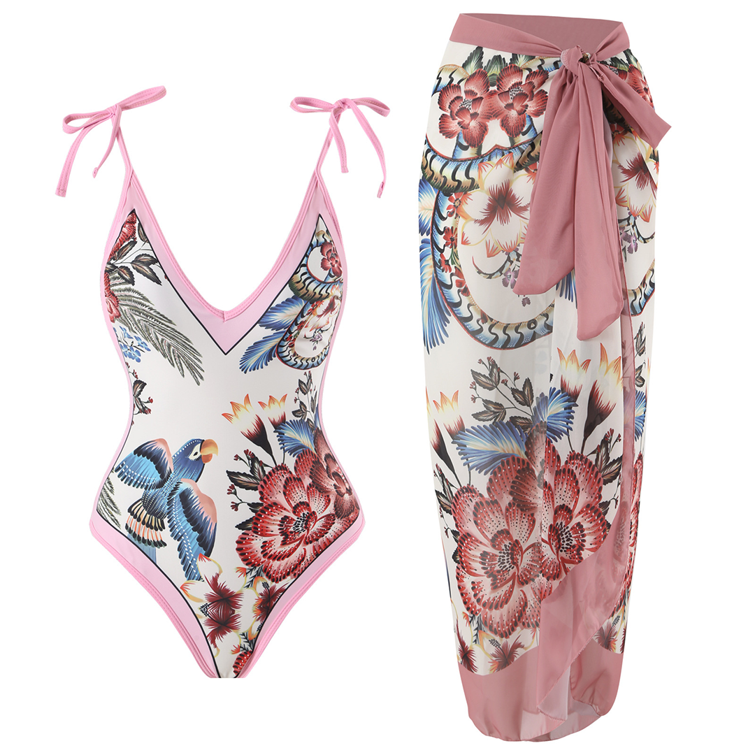 FloralWave™ – Maillot de Bain Femme 2 Pièces Élégant avec Paréo Assorti