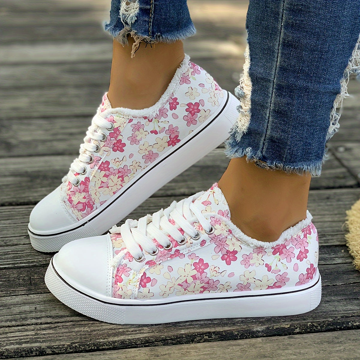 Floraliska™ – Baskets Femme en Toile Imprimée Fleurie Confortables & Tendance