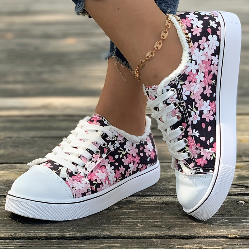 Floraliska™ – Baskets Femme en Toile Imprimée Fleurie Confortables & Tendance