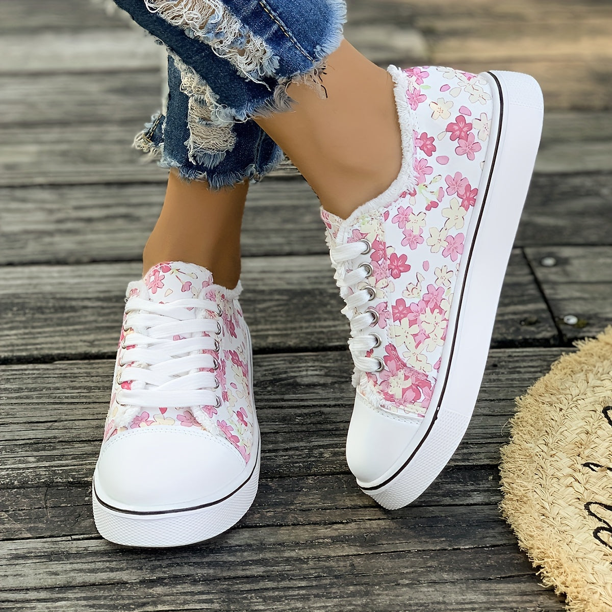 Floraliska™ – Baskets Femme en Toile Imprimée Fleurie Confortables & Tendance
