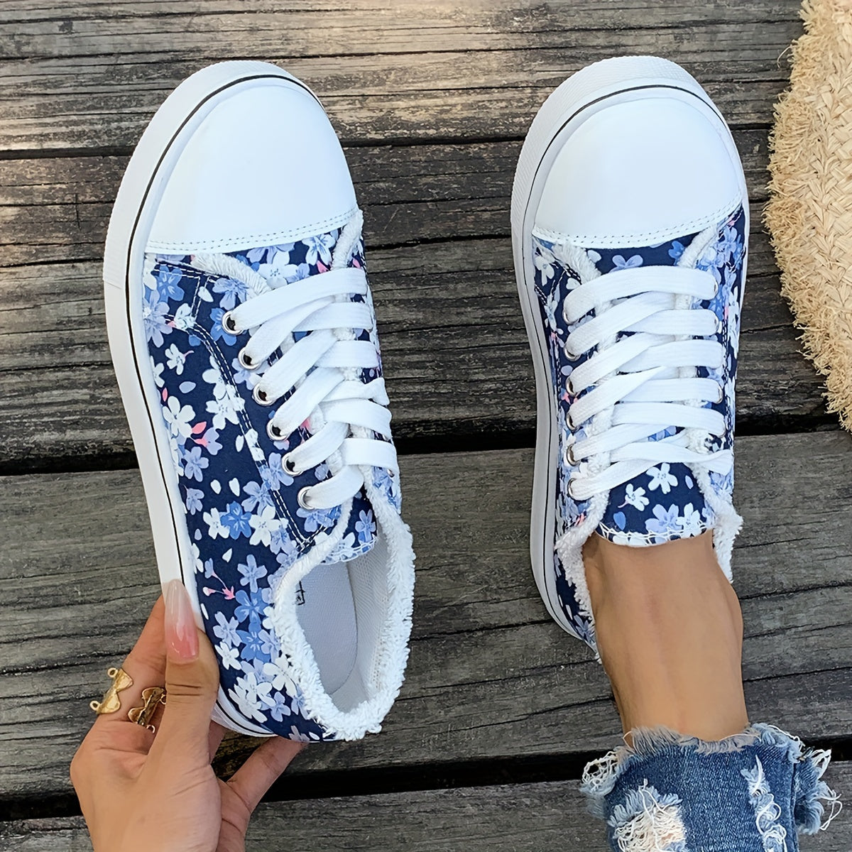 Floraliska™ – Baskets Femme en Toile Imprimée Fleurie Confortables & Tendance