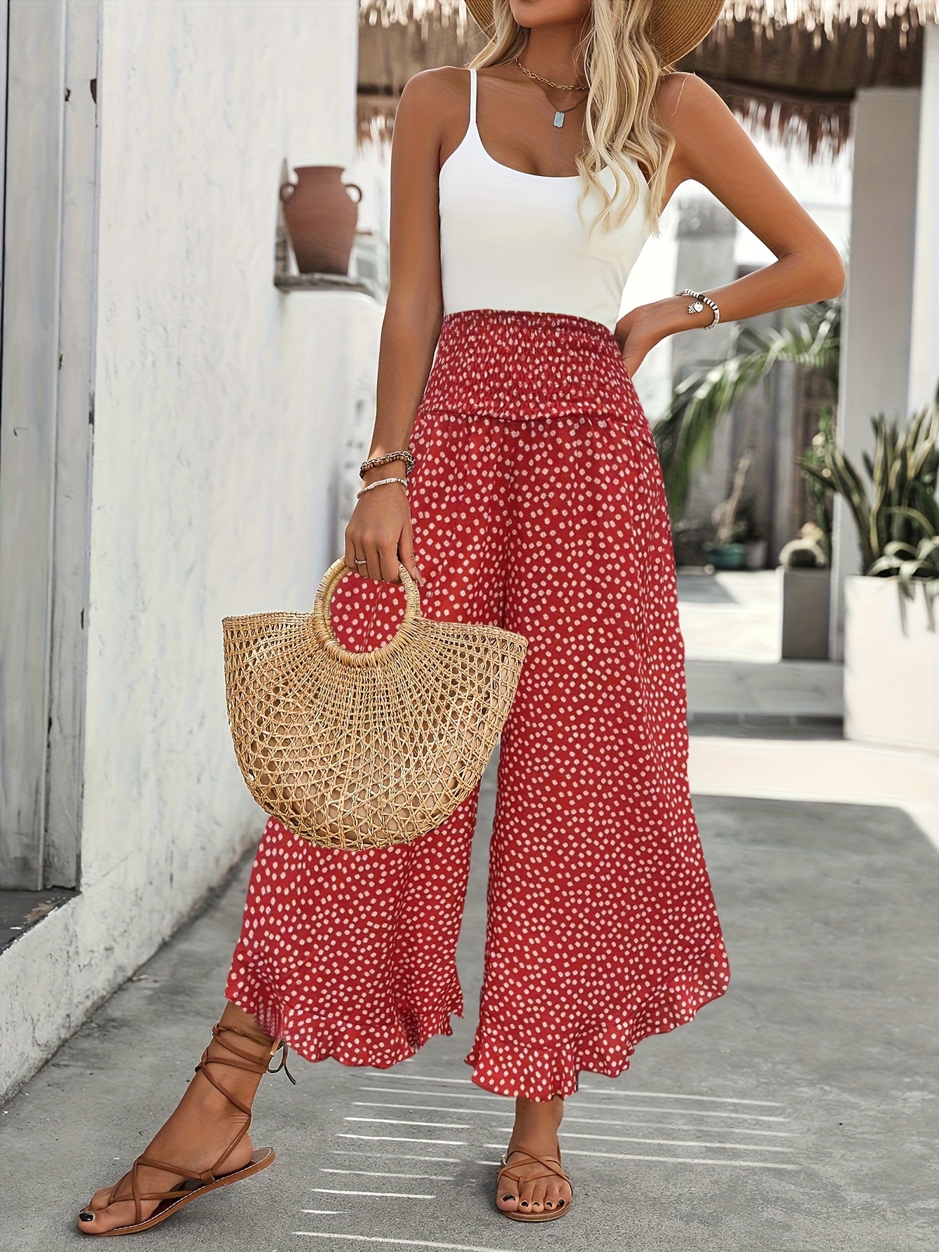 Floravia™ – Pantalon Femme Fluide Taille Haute à Imprimé Floral Élégant