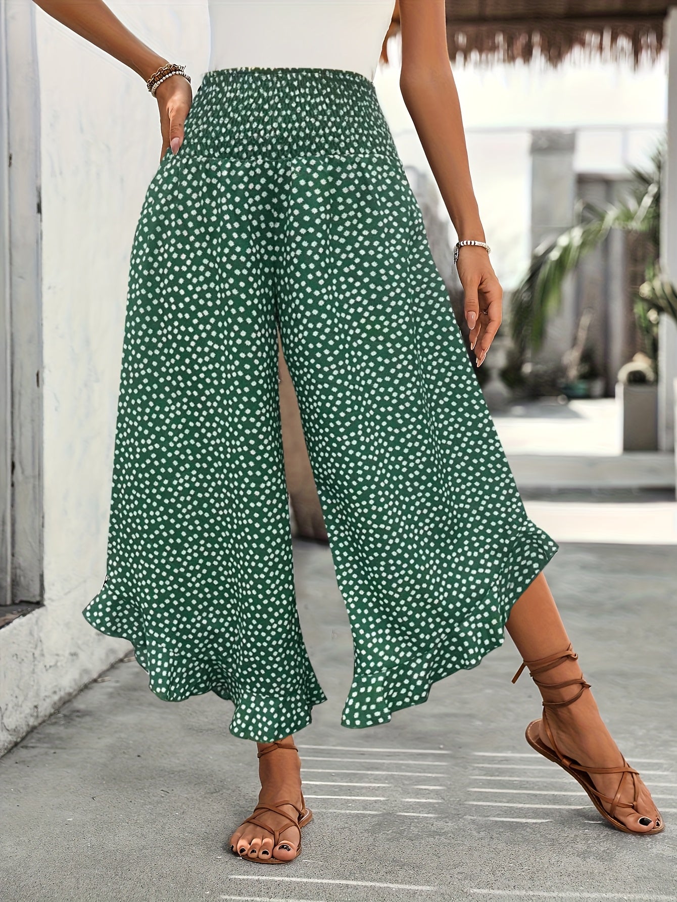 Floravia™ – Pantalon Femme Fluide Taille Haute à Imprimé Floral Élégant