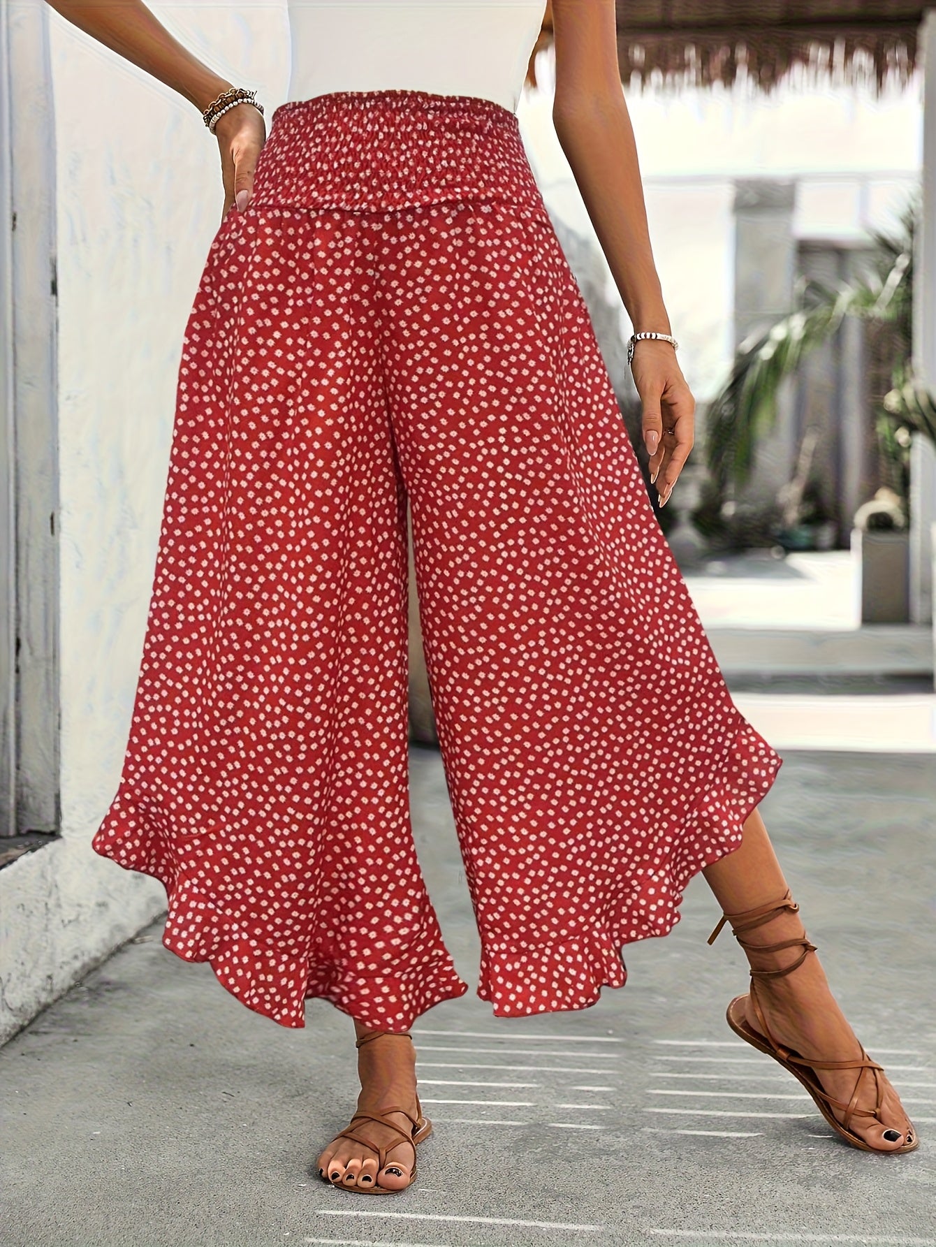 Floravia™ – Pantalon Femme Fluide Taille Haute à Imprimé Floral Élégant
