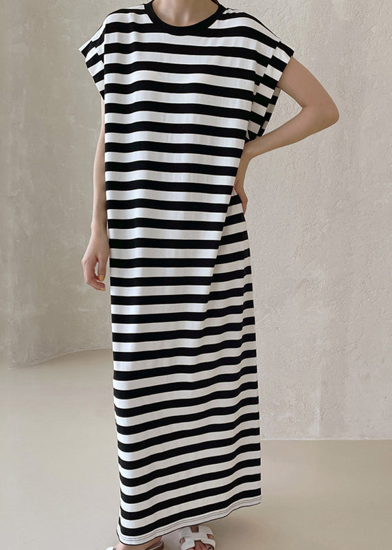 Robe décontractée rayée coton noir été - EasyApparels
