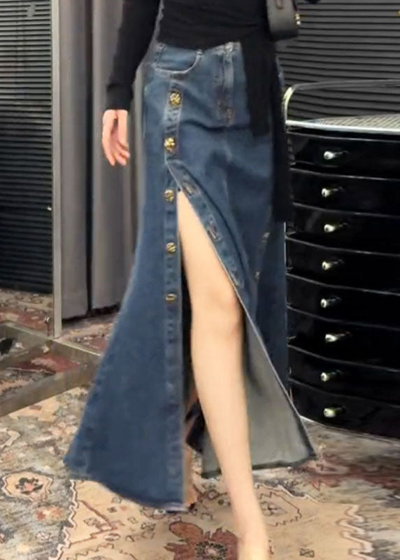 Bleu clair jeans jupe boutons côté printemps - EasyApparels