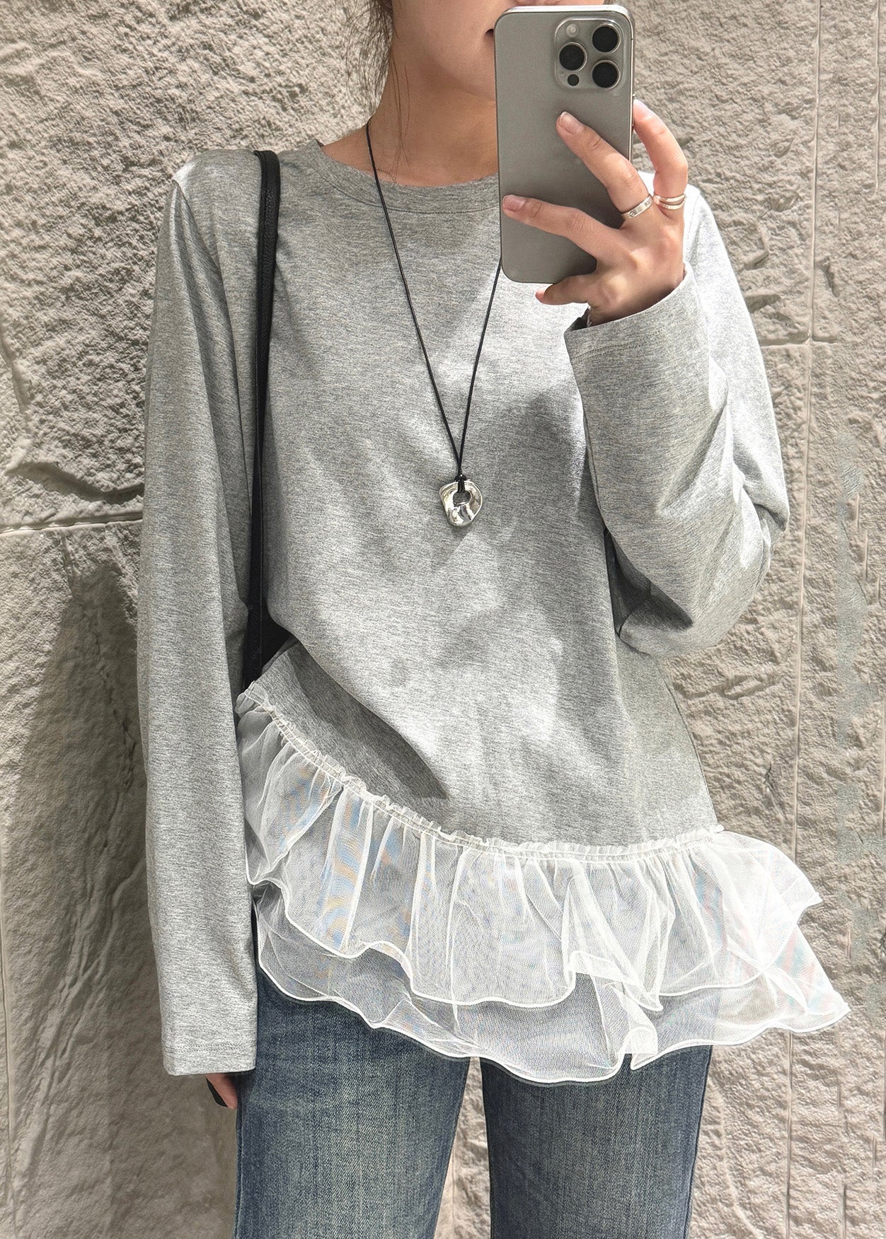 Large Cotton Patchwork Gray French Autumn Blouse - EasyApparels