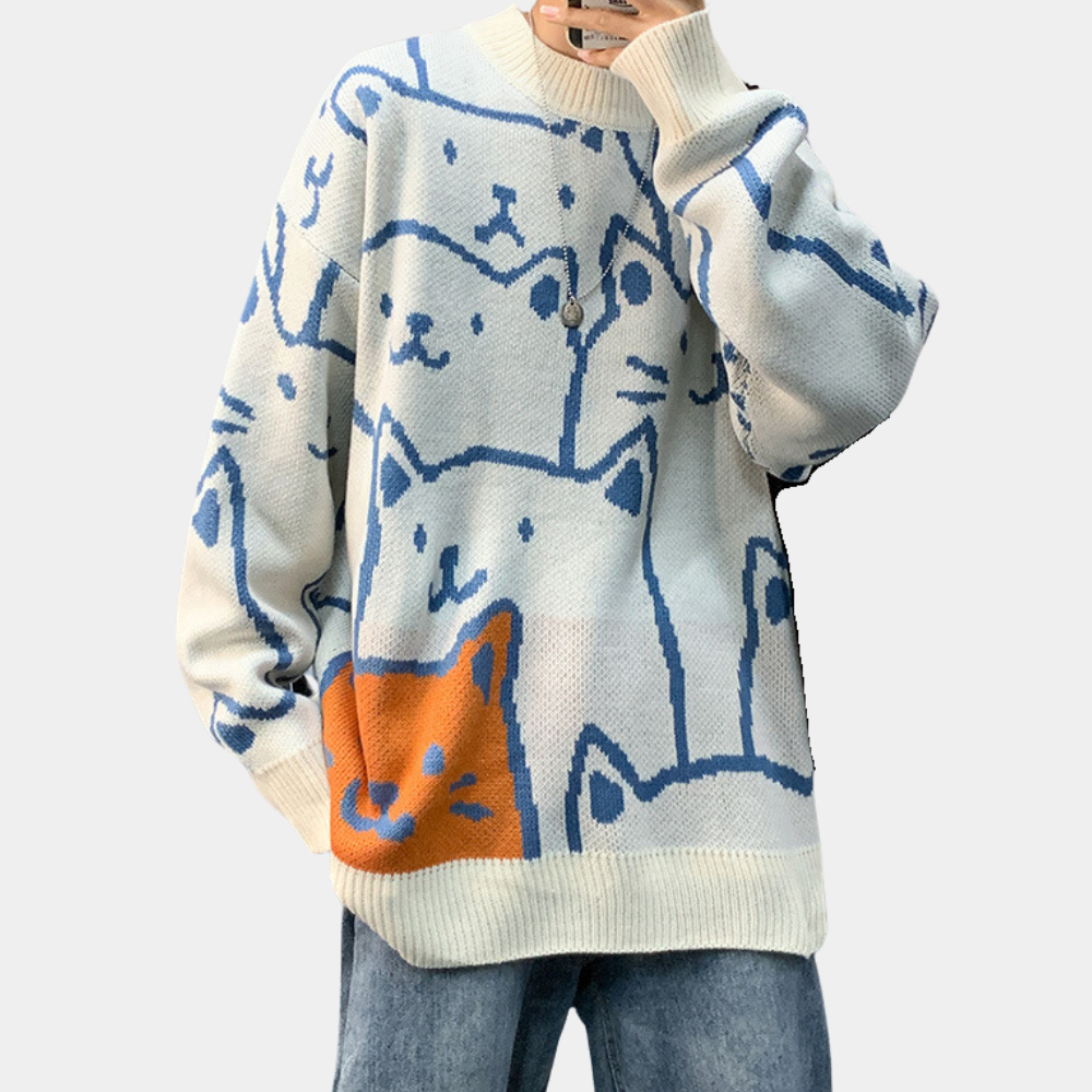Pull à Manches Longues Chat Fun pour Homme