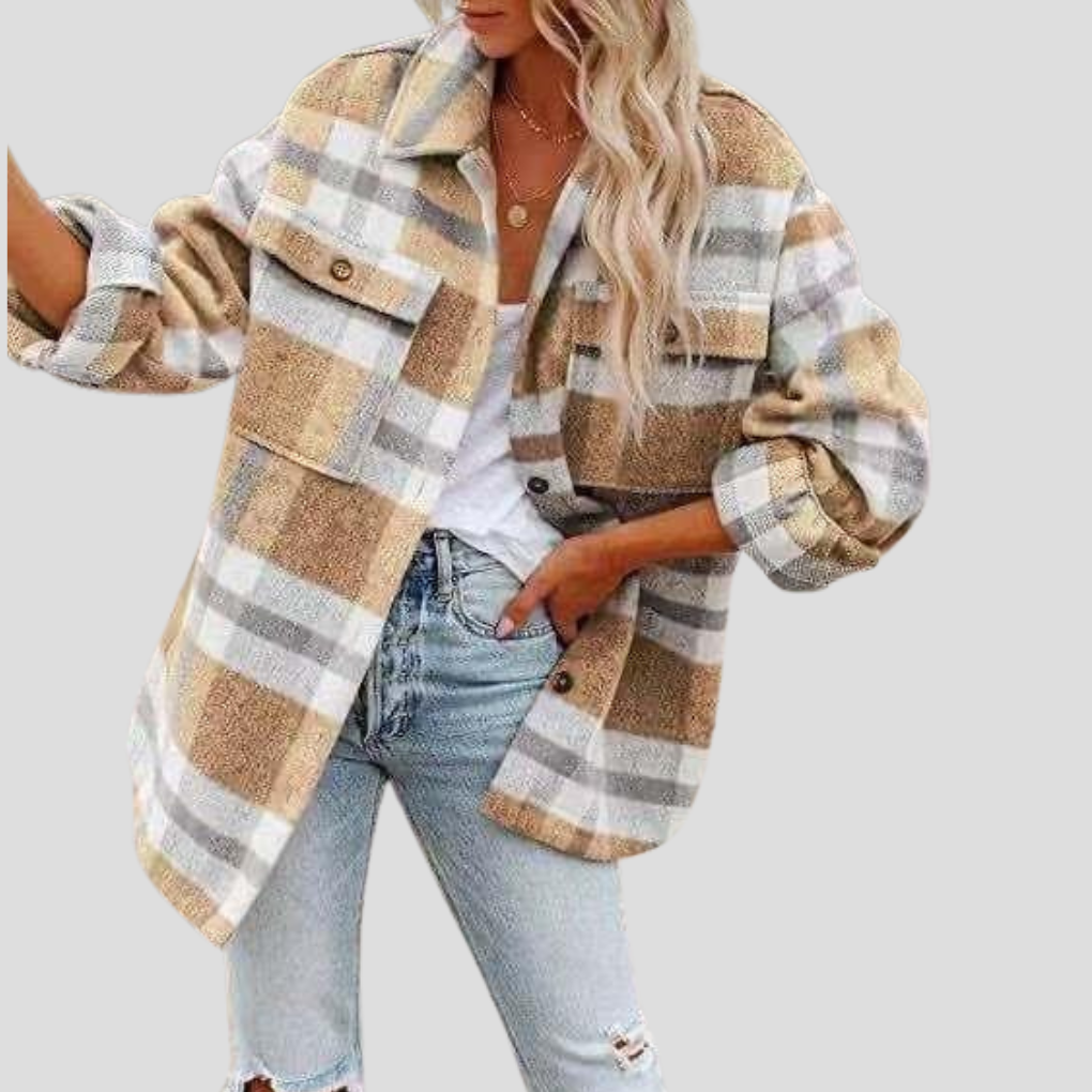 Veste en Flanelle Carreau Élégante avec Ceinture Ajutable