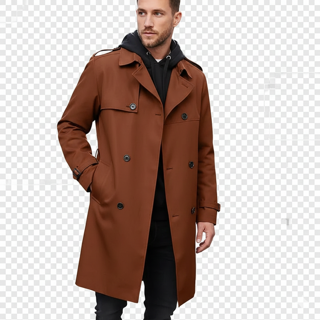 Manteau Homme Long Noir avec Ceinture Adjustables