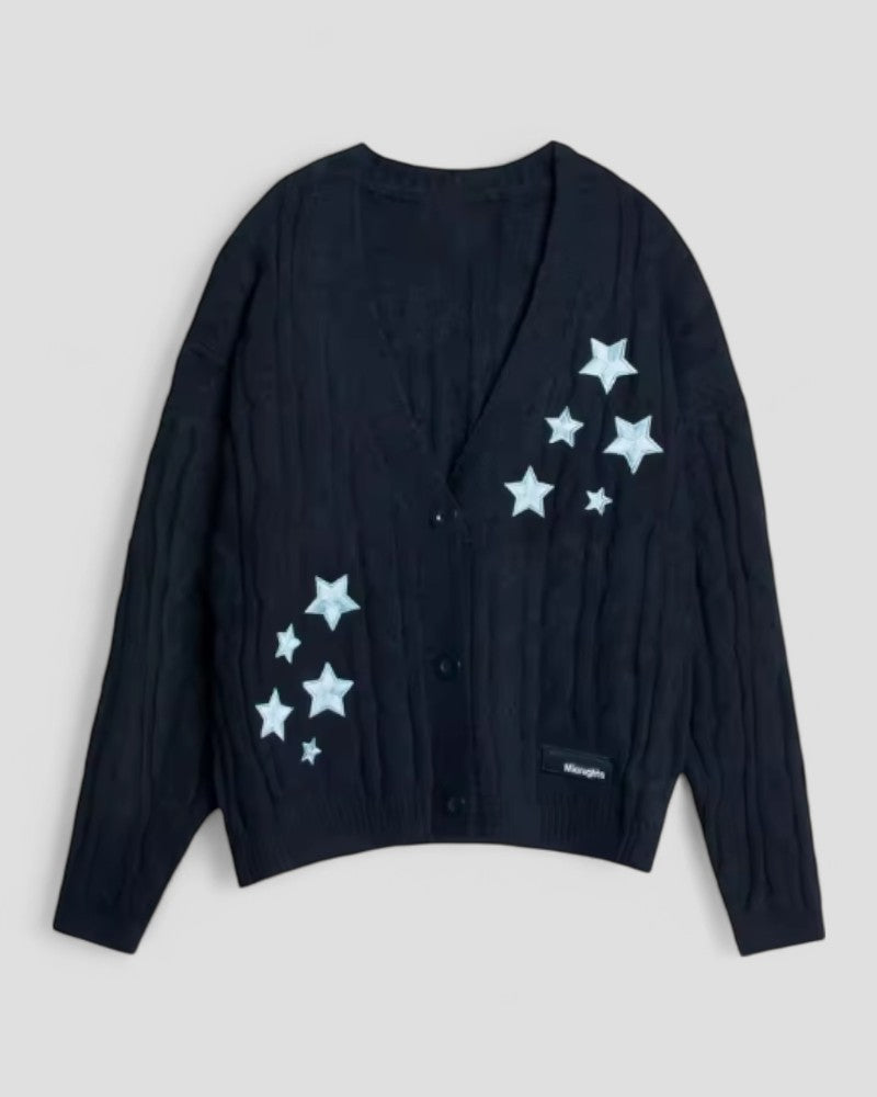 Gilet en maille à manches longues brodé d'étoiles pour automne - PanierRoyale