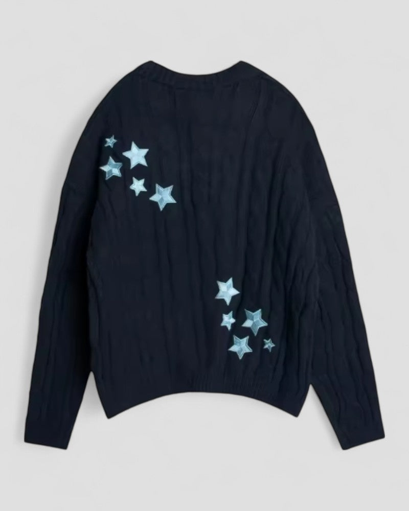 Gilet en maille brodé d'étoiles à manches longues, pull d'automne 1