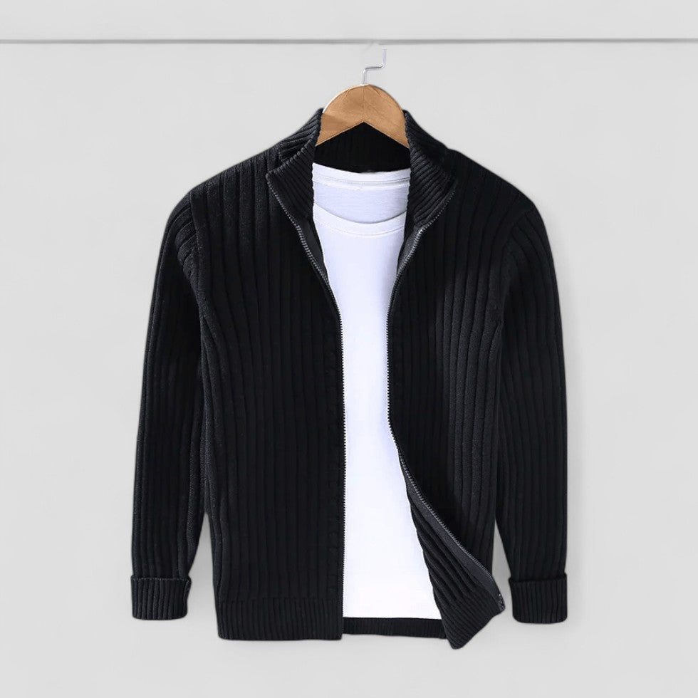 Gilet Homme Maille Côtelée Zippé Élégant