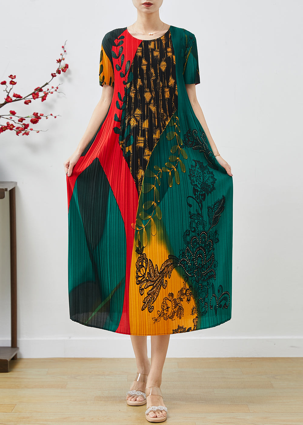 Robe d'été en soie légère à motif feuillage - EasyApparels