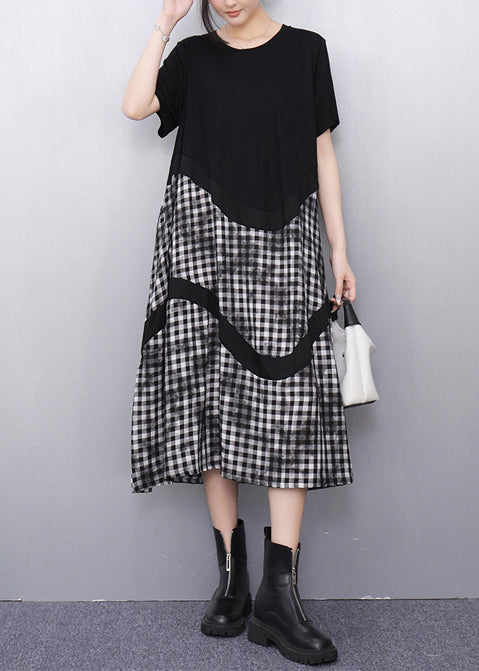 Robes d'été en coton gris à carreaux pour femme - EasyApparels