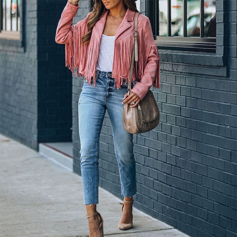 Veste en Duvet Frange Mode Chic pour Femme
