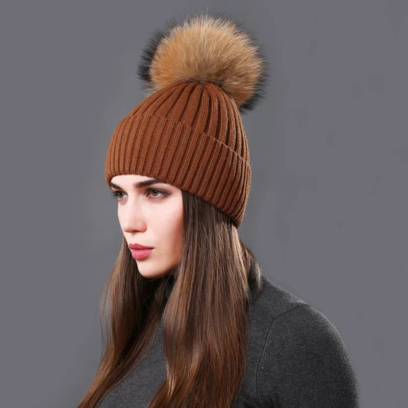 Bonnet Hiver Doux et Confortable avec Pompon Unisexe