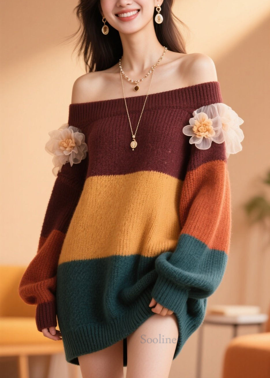 Pull en tricot coloré fleuri pour femme automne - EasyApparels