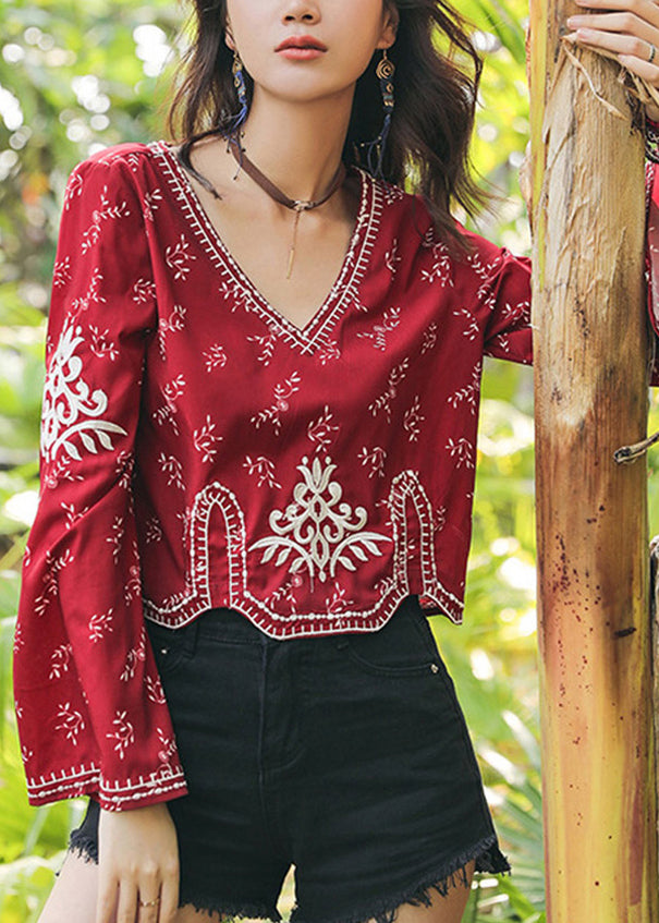 Veston en coton rouge décontracté avec col V et manches larges - EasyApparels