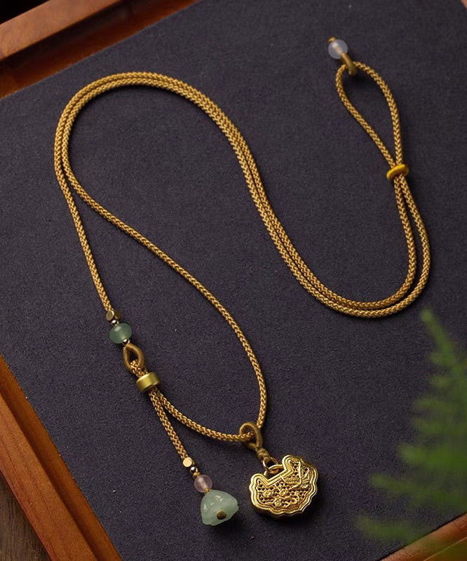 Pendentif en jade et or cuivre artisanal unique - EasyApparels