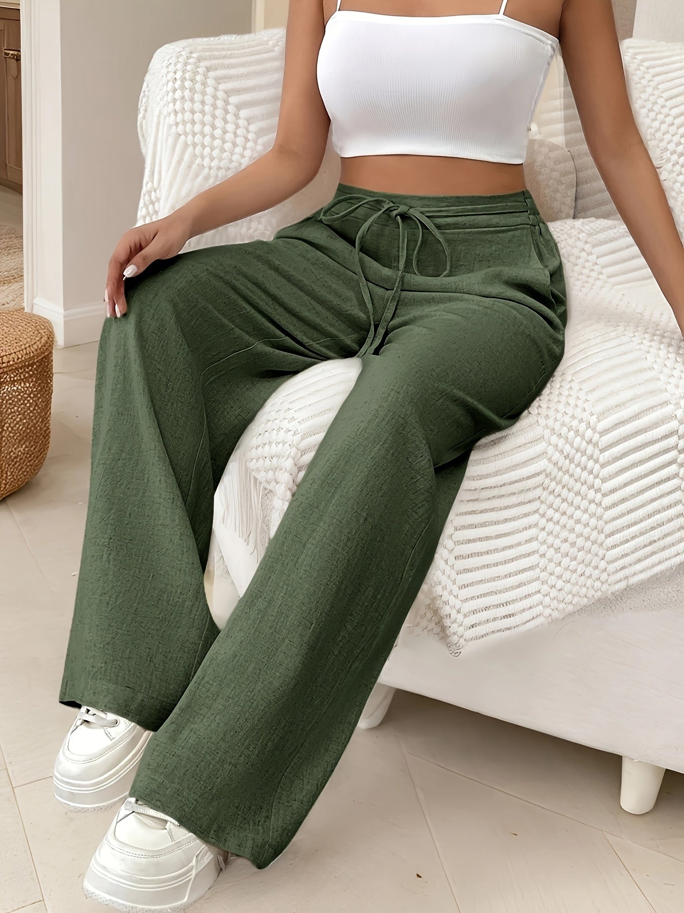 HauteZen™ – Pantalon Femme Taille Haute Large & Fluide, Confort Chic Été