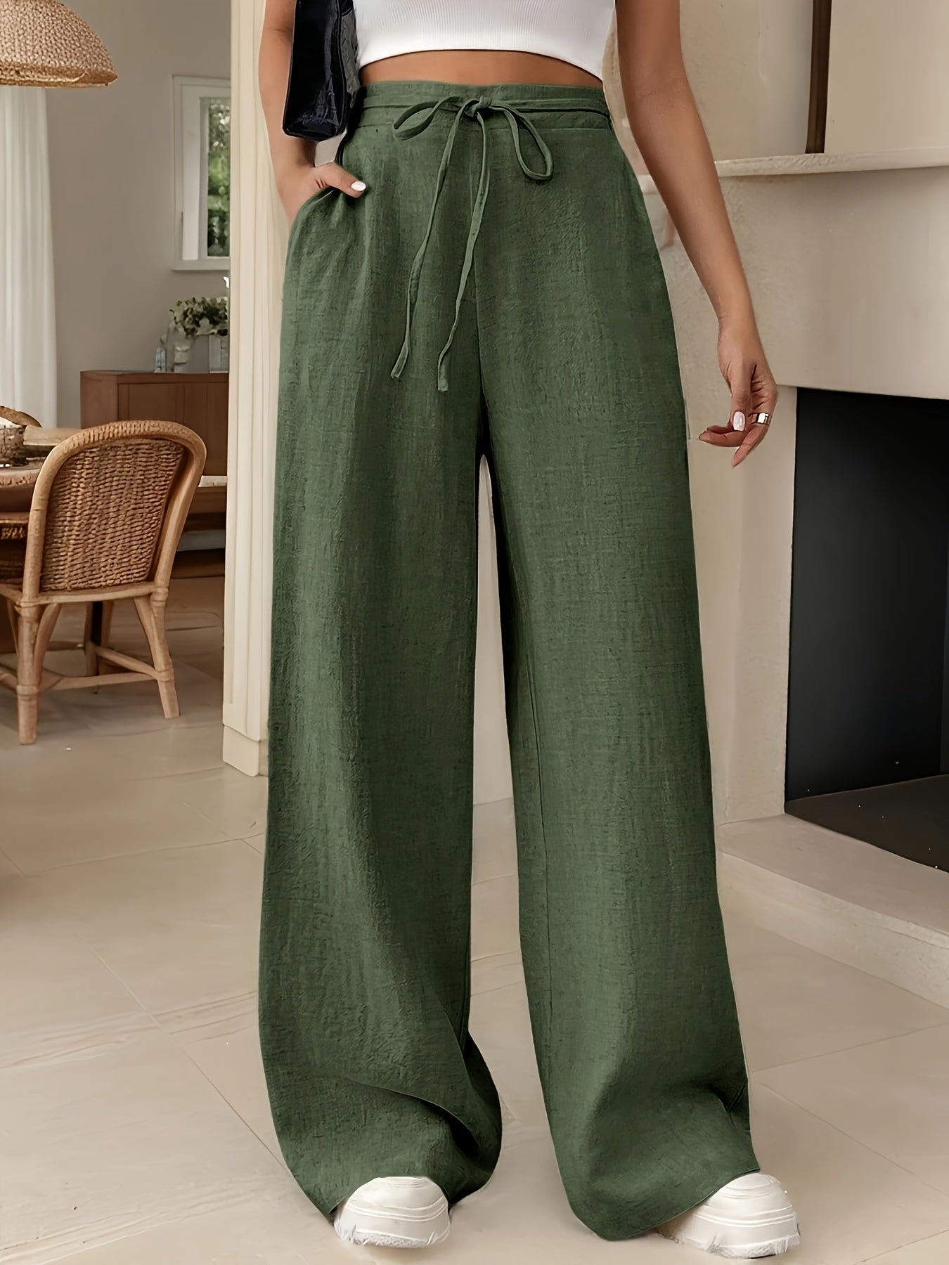 HauteZen™ – Pantalon Femme Taille Haute Large & Fluide, Confort Chic Été