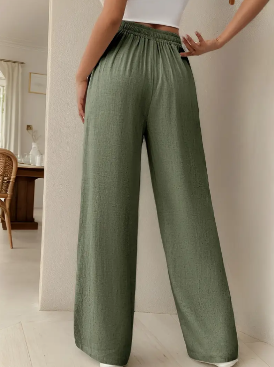HauteZen™ – Pantalon Femme Taille Haute Large & Fluide, Confort Chic Été
