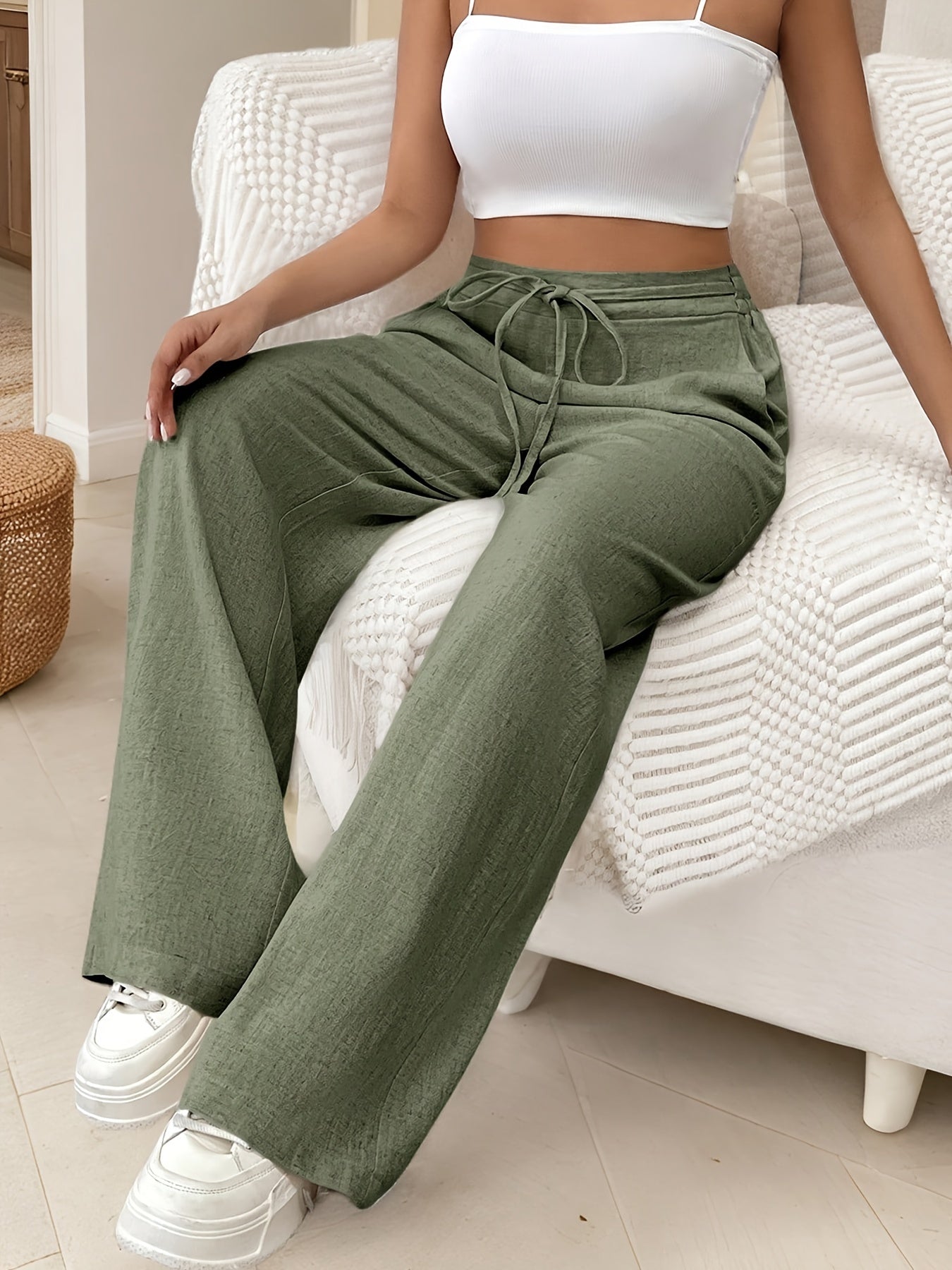 HauteZen™ – Pantalon Femme Taille Haute Large & Fluide, Confort Chic Été