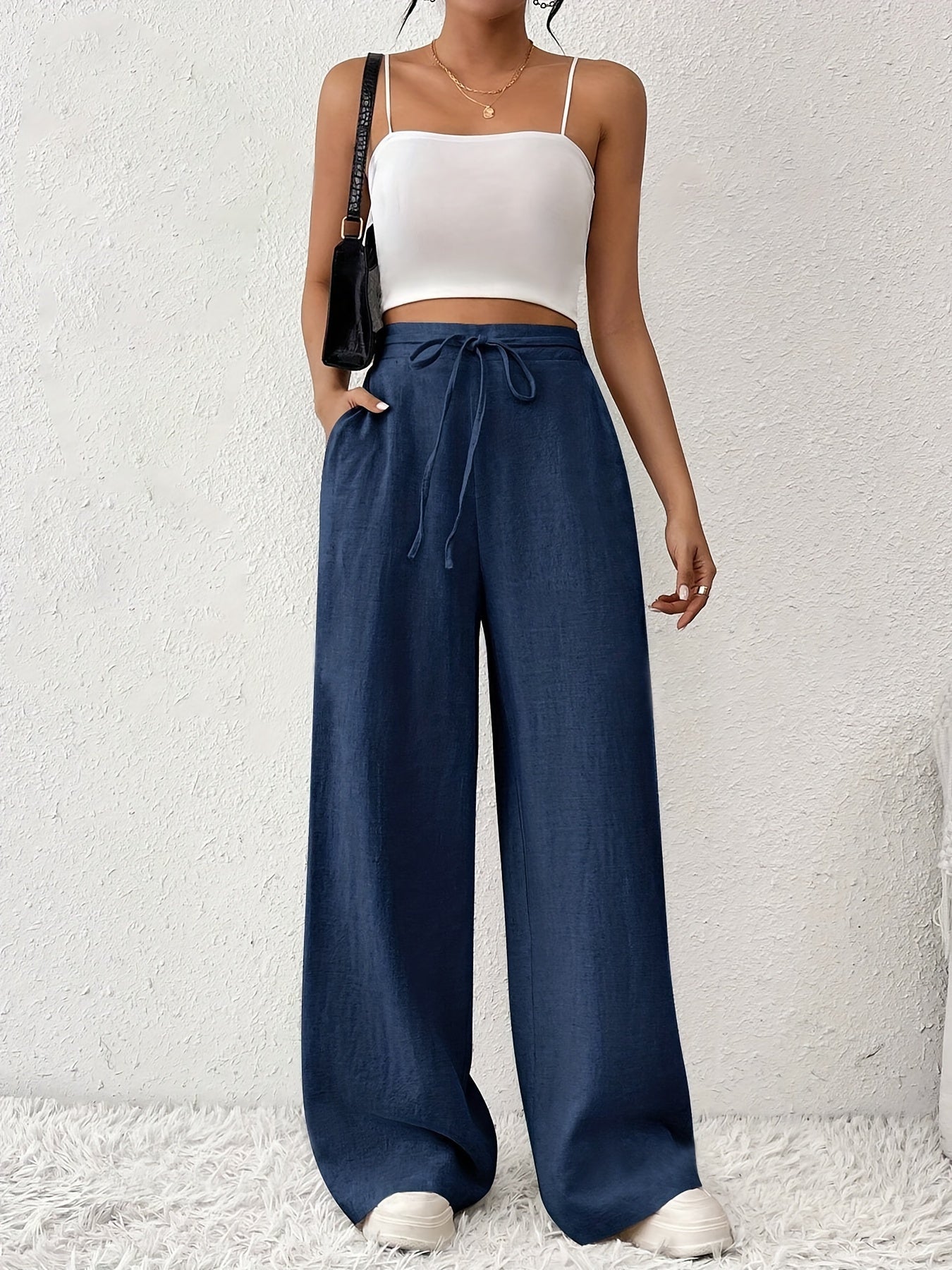 HauteZen™ – Pantalon Femme Taille Haute Large & Fluide, Confort Chic Été