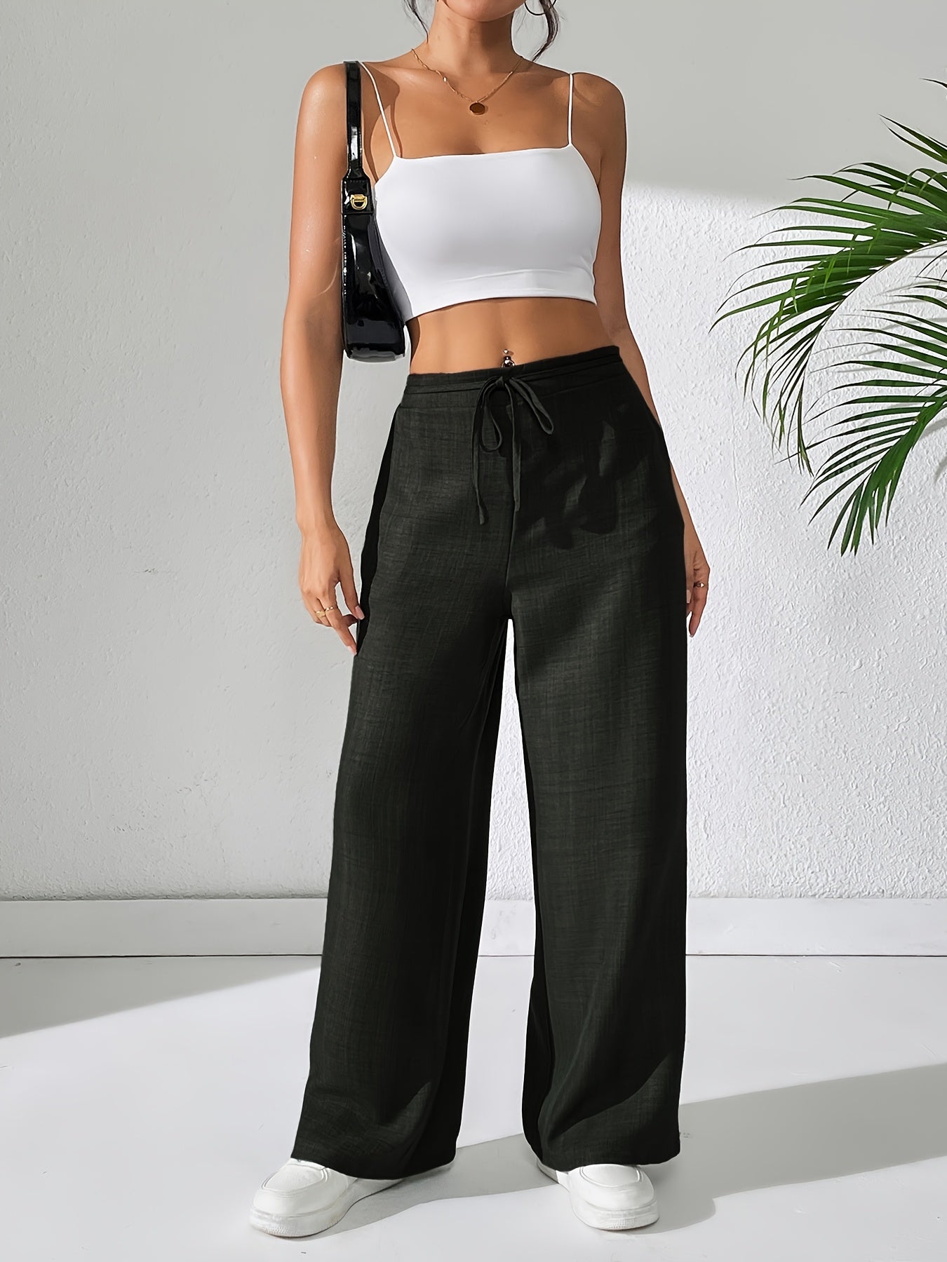HauteZen™ – Pantalon Femme Taille Haute Large & Fluide, Confort Chic Été