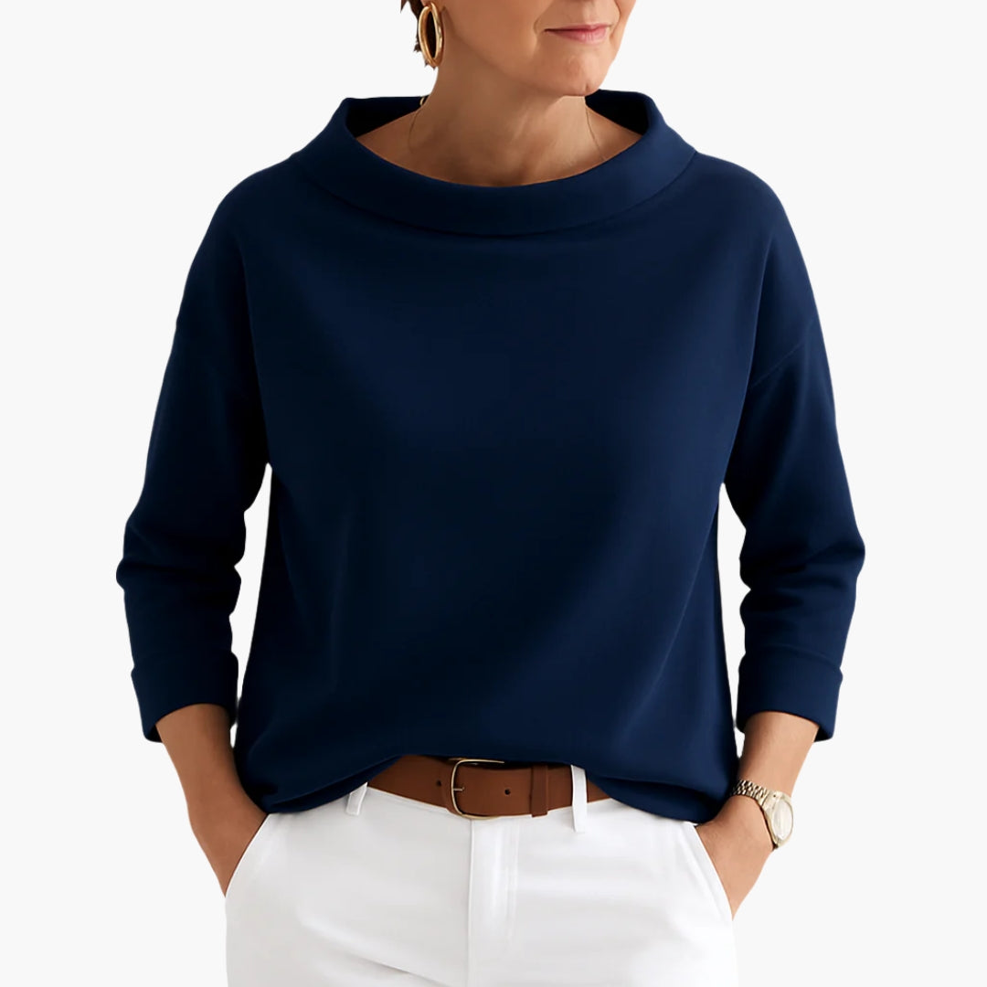 Blouse femme élégante col montant manches courtes