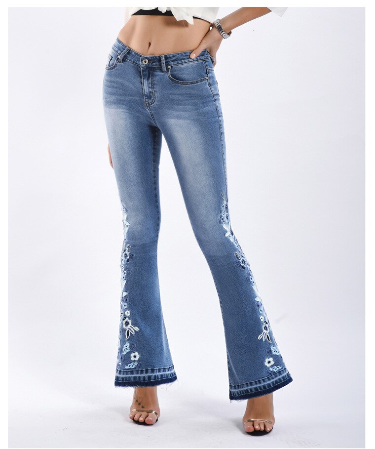 Jean Femme Slim Taille Haute Floral Chic Quotidien - PanierRoyale