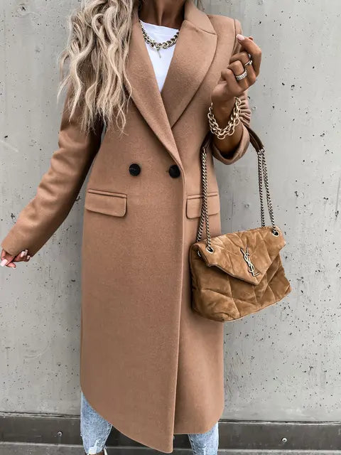 Manteau Femme Beige Élégant à Fermeture Boutons Dorés
