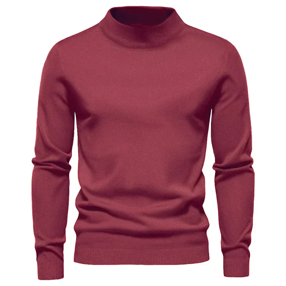 Pull Homme en Laine Mélangée Col Roulé Chaud et Élégant