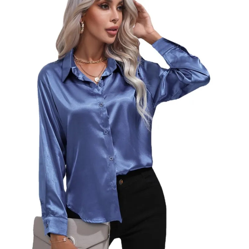 Blouse Femme Élégante en Soie – Chemisier Chic Brillant à Manches Longues