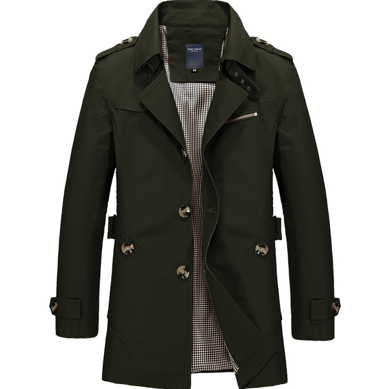 Manteau Homme Long Élégant Trench Classique en Coton