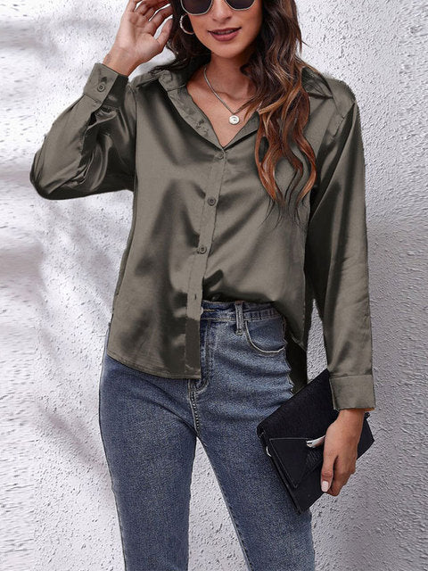 Idalia™ – Chemise Femme Chic en Soie Longue Élégante et Polyvalente