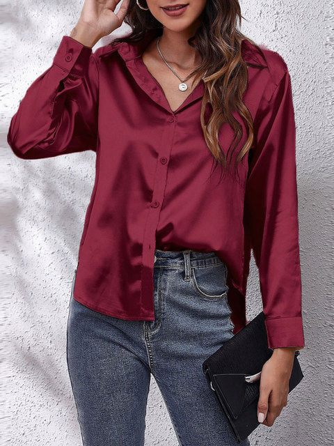 Idalia™ – Chemise Femme Chic en Soie Longue Élégante et Polyvalente