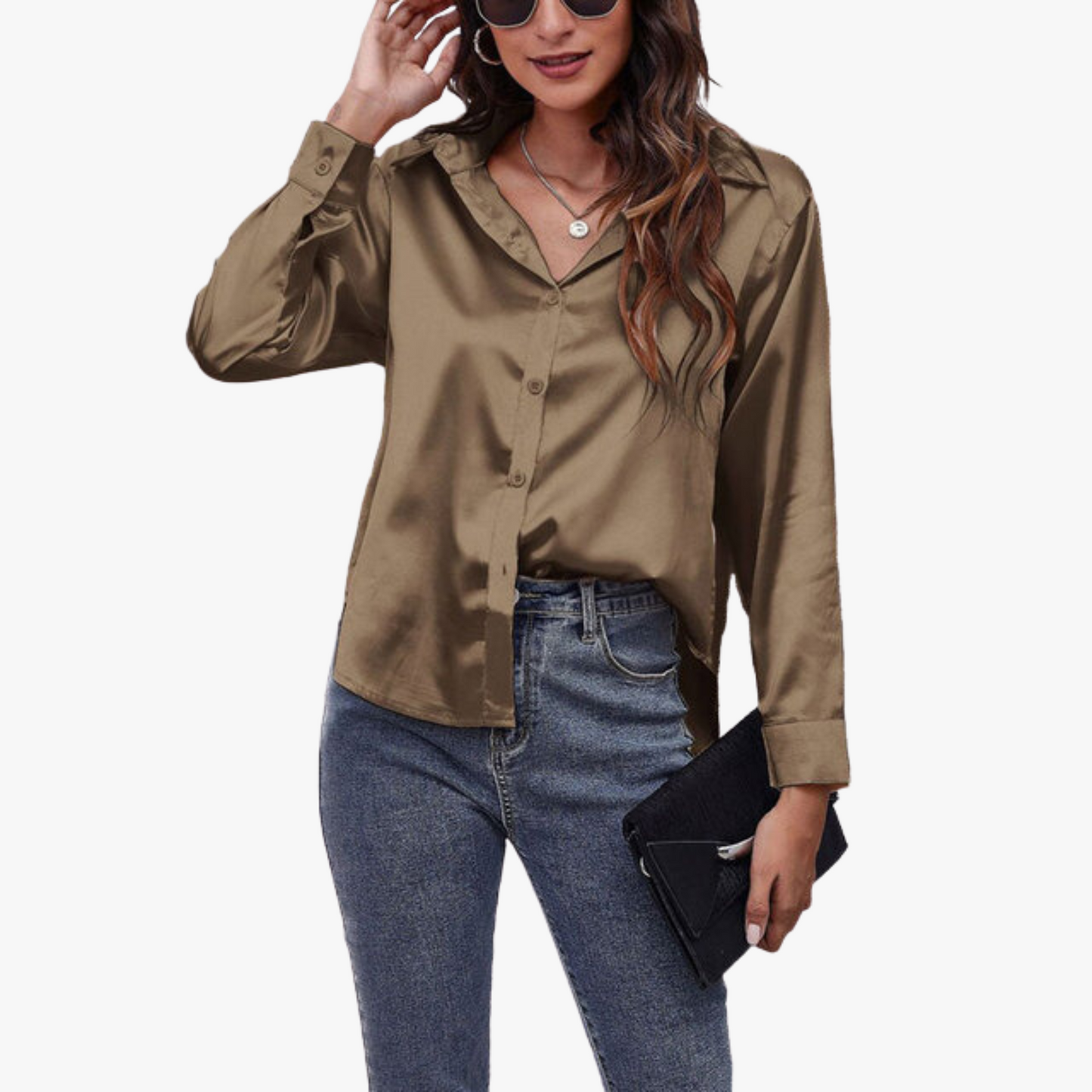 Idalia™ – Chemise Femme Chic en Soie Longue Élégante et Polyvalente