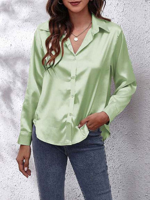 Idalia™ – Chemise Femme Chic en Soie Longue Élégante et Polyvalente