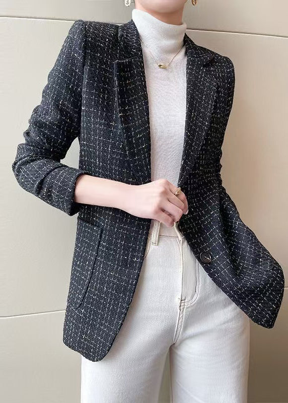 Manteaux de printemps en coton à carreaux noirs élégants - EasyApparels
